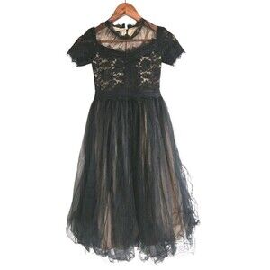 Trish Scully Formal Gown Dress Girls 10 Black Tulle Lace Party Elegant